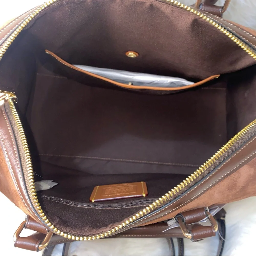 Coach 🤎 Large rowan satchel Suede New purse - Picture 8 of 14